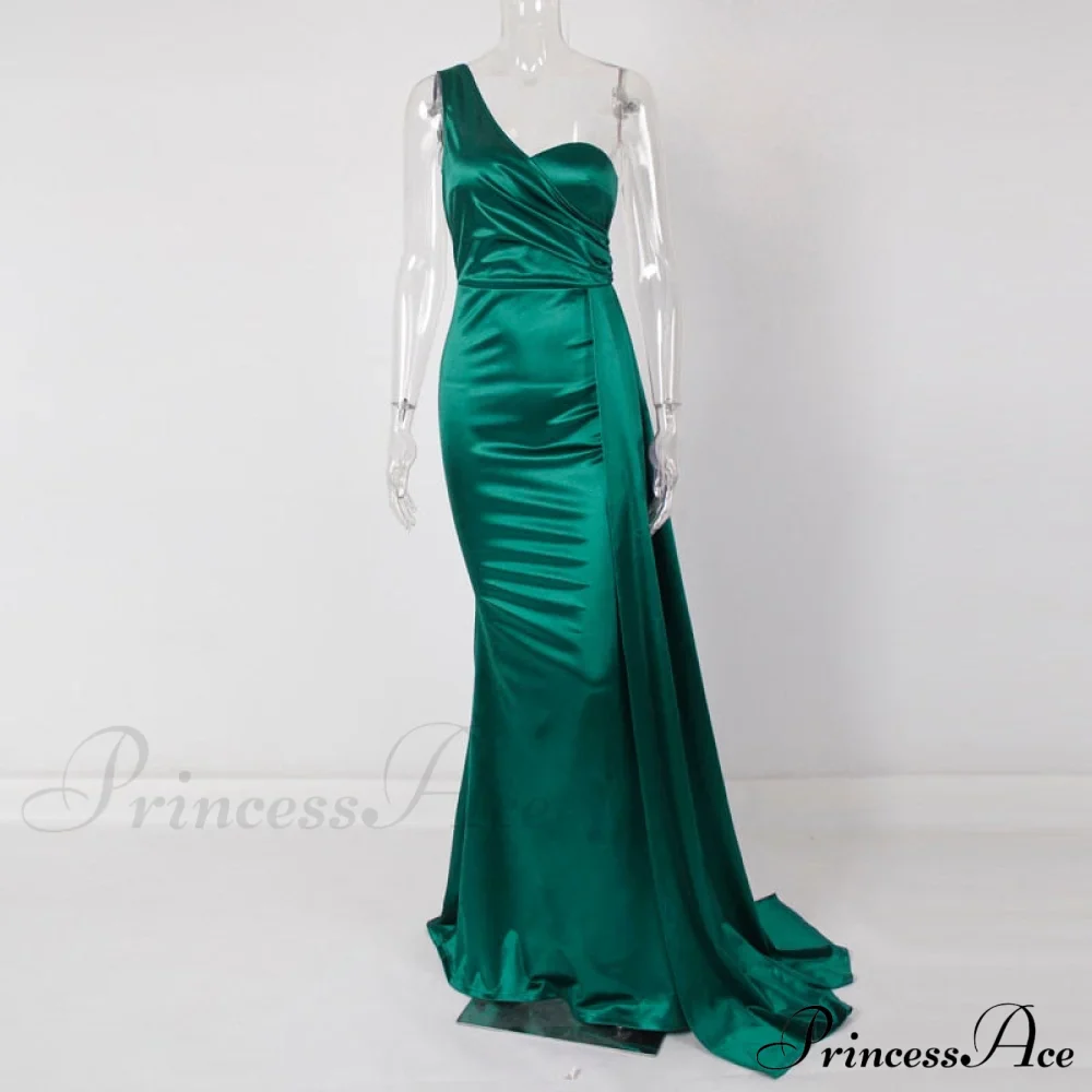 Women's Blue Evening Green Gown Full-Length Party Royal with Sexy Gown Satin Long Ribbon Draped Dress - Image 4