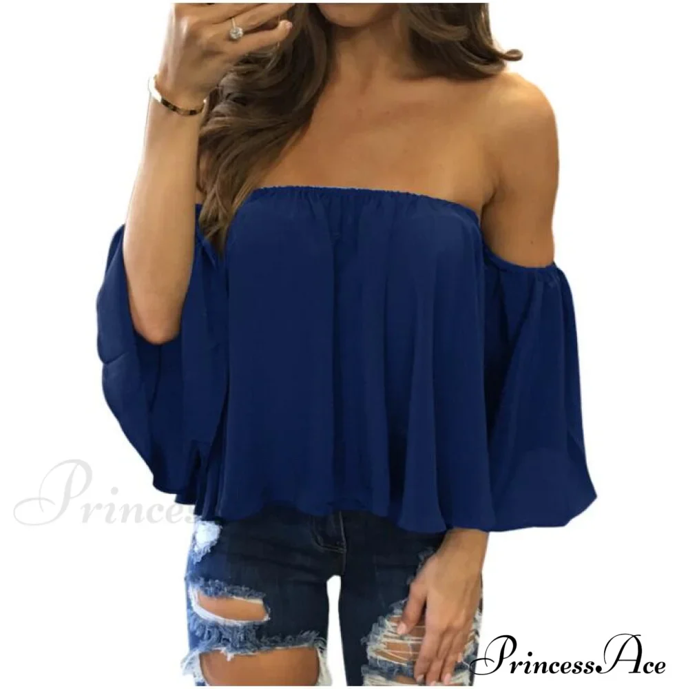 Women's Chiffon Off Shoulder - Warm-Season Top Coastal Strapless - T-shirt 5XL - Image 5