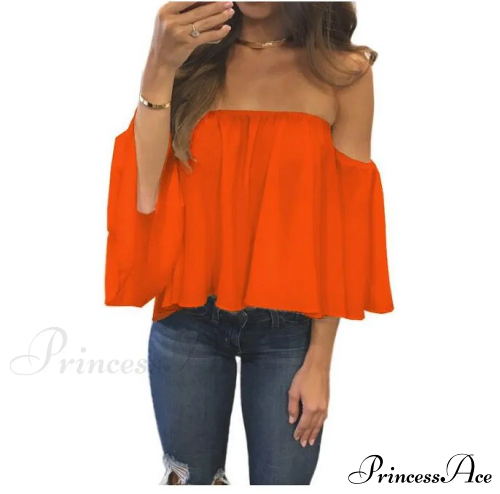 Women's Chiffon Off Shoulder - Warm-Season Top Coastal Strapless - T-shirt 5XL - Image 6