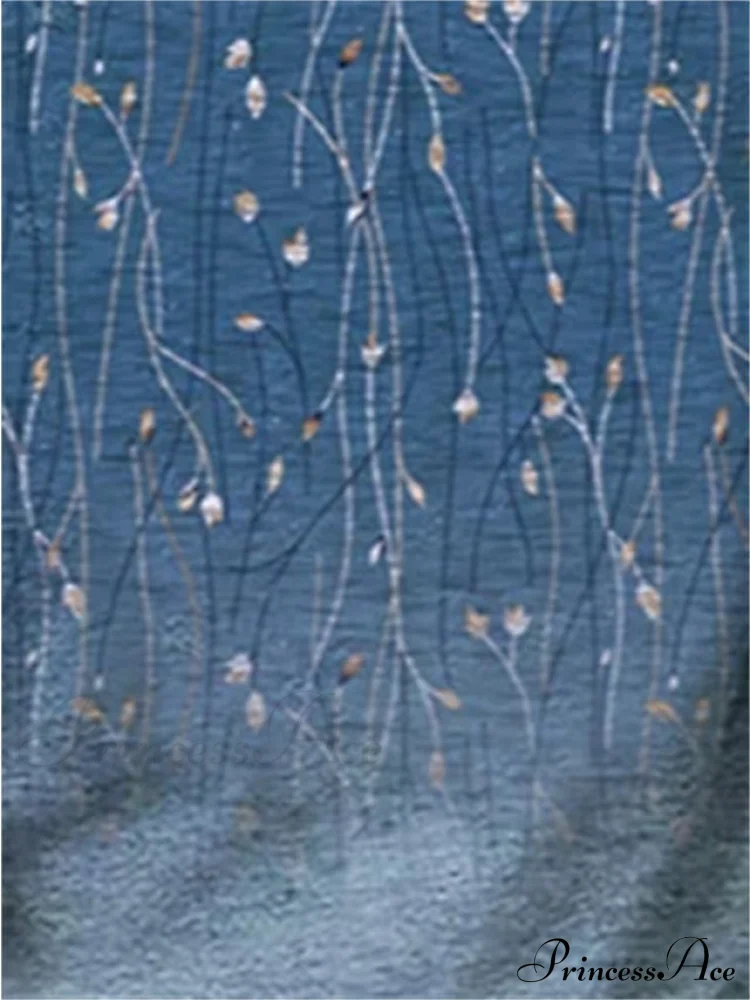Women's Design Flowered Festive Long Flowered Blue Arm Weekend Casual - T-shirt Painting - Image 3