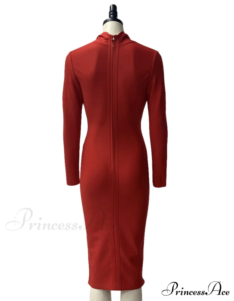 Women's Full Gown Celebrity Club Gown - V Bodycon Warm-Season Vestidos Deep Bandage Evening Neck with for Sleeves Party - Image 14