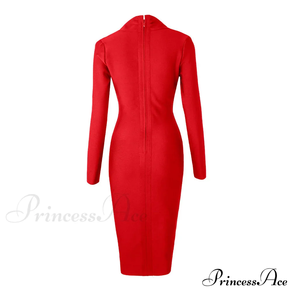 Women's Full Gown Celebrity Club Gown - V Bodycon Warm-Season Vestidos Deep Bandage Evening Neck with for Sleeves Party - Image 21