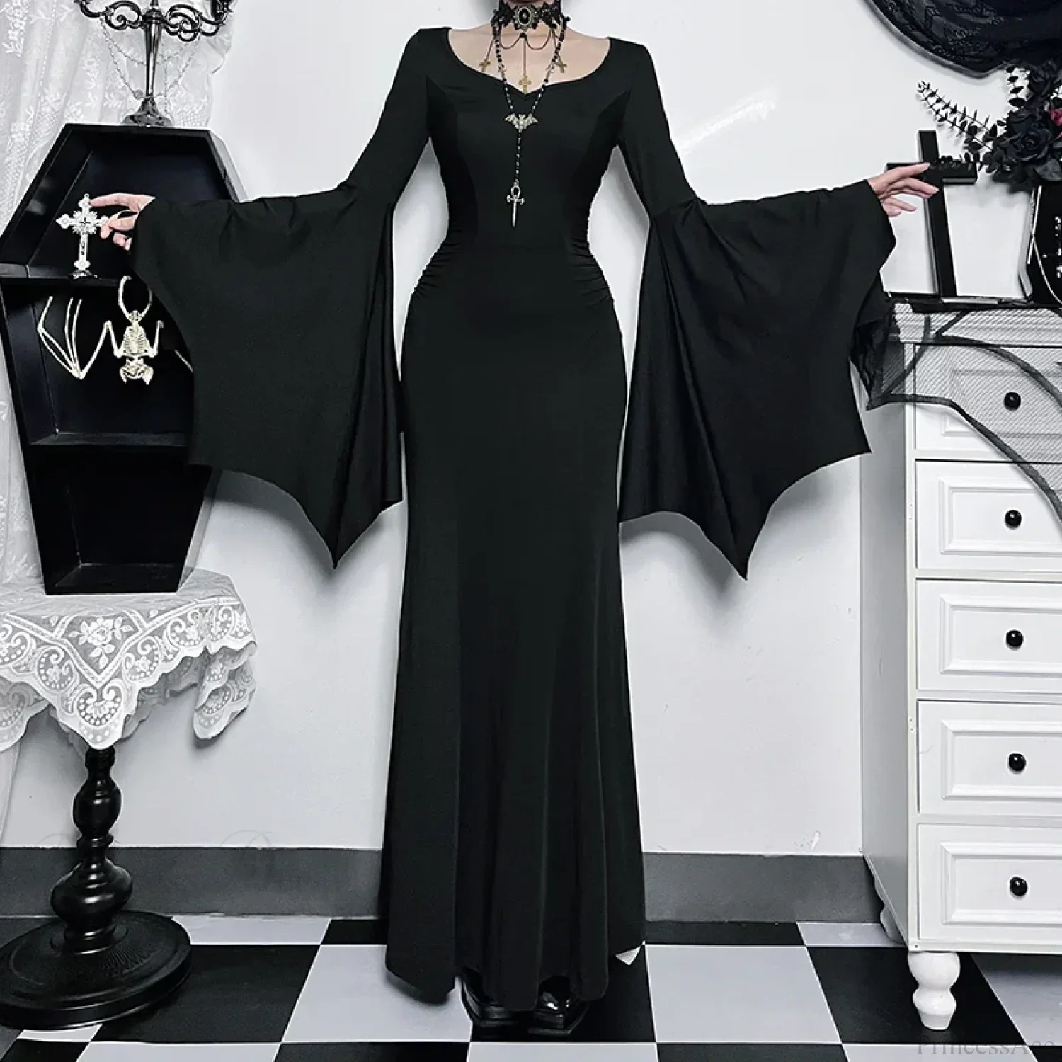 Slim Gothic Fall Daily Comfort Maxi Dress - Image 5