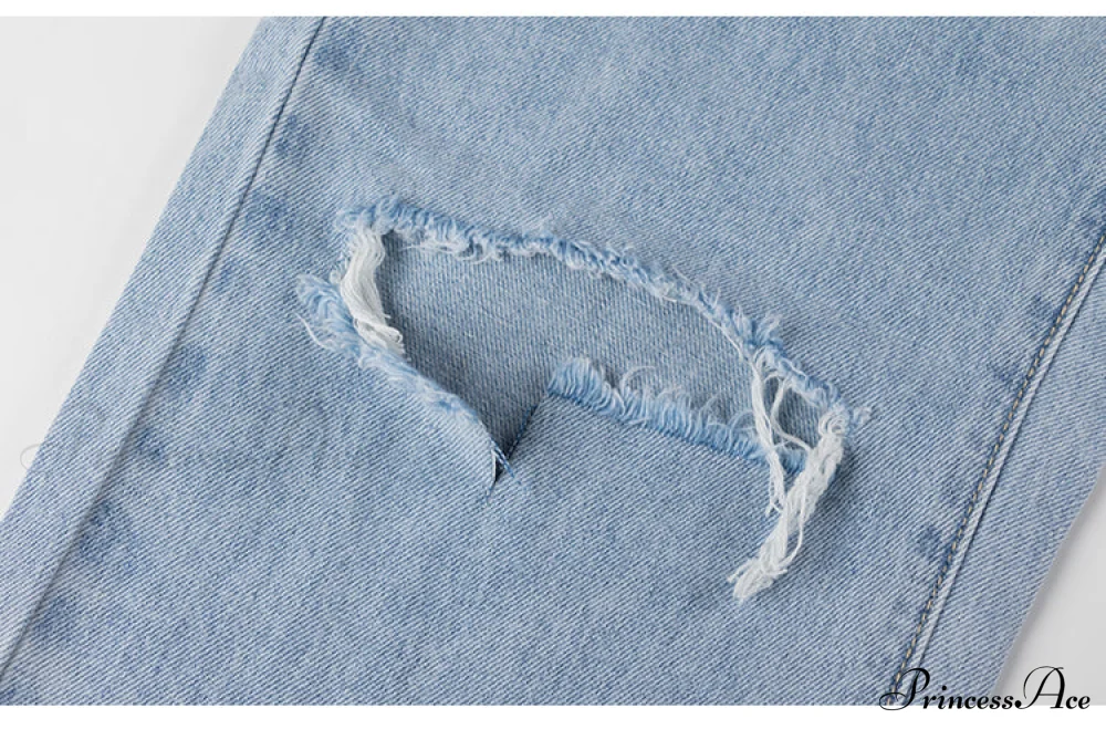 Womens Jeans Blue Cotton Trousers Baggy Wide High Leg Ripped Denim Wash Warm-Season Casual Waist Pants - Image 11