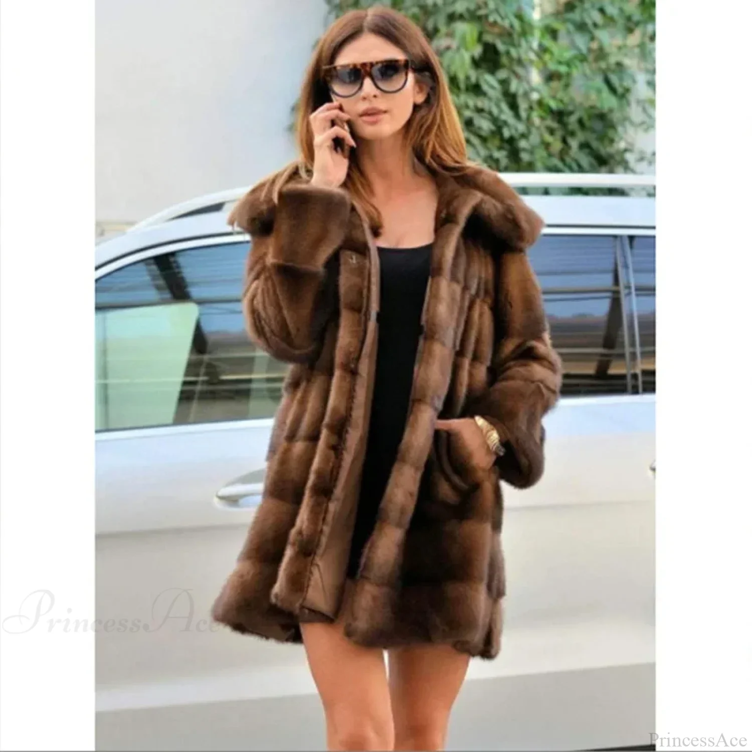 Women's Mink Hooded Long Coat - Image 2
