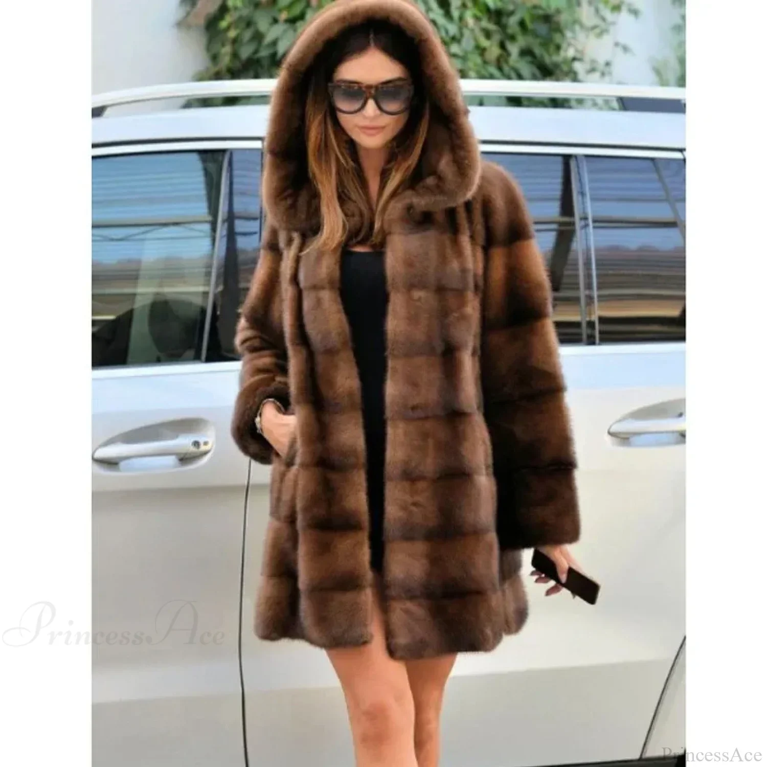 Women's Mink Hooded Long Coat - Image 6