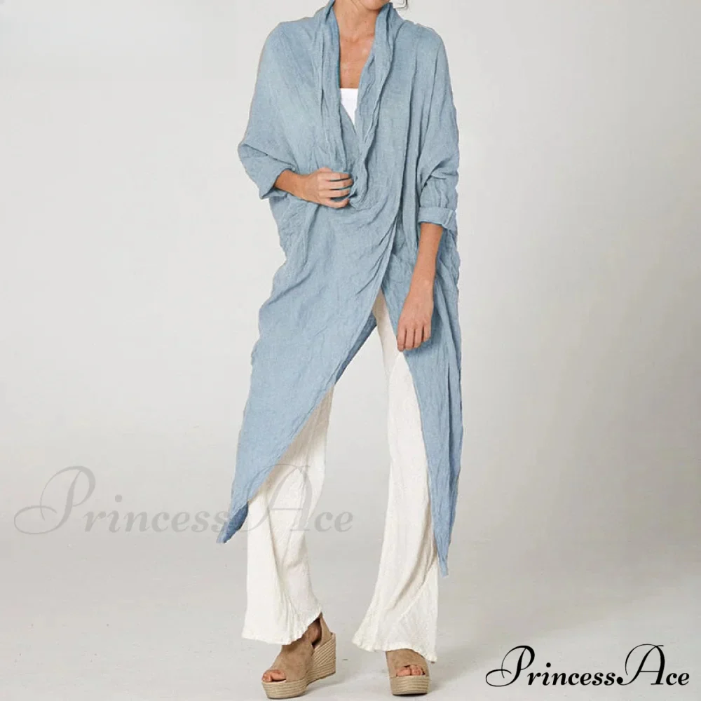 Solid Asymmetrical Cowl Neck Blouse