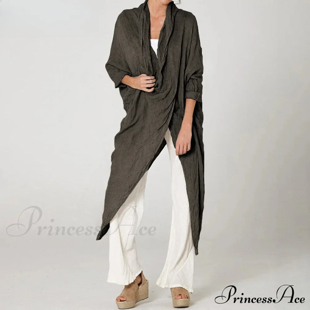 Solid Asymmetrical Cowl Neck Blouse - Image 5