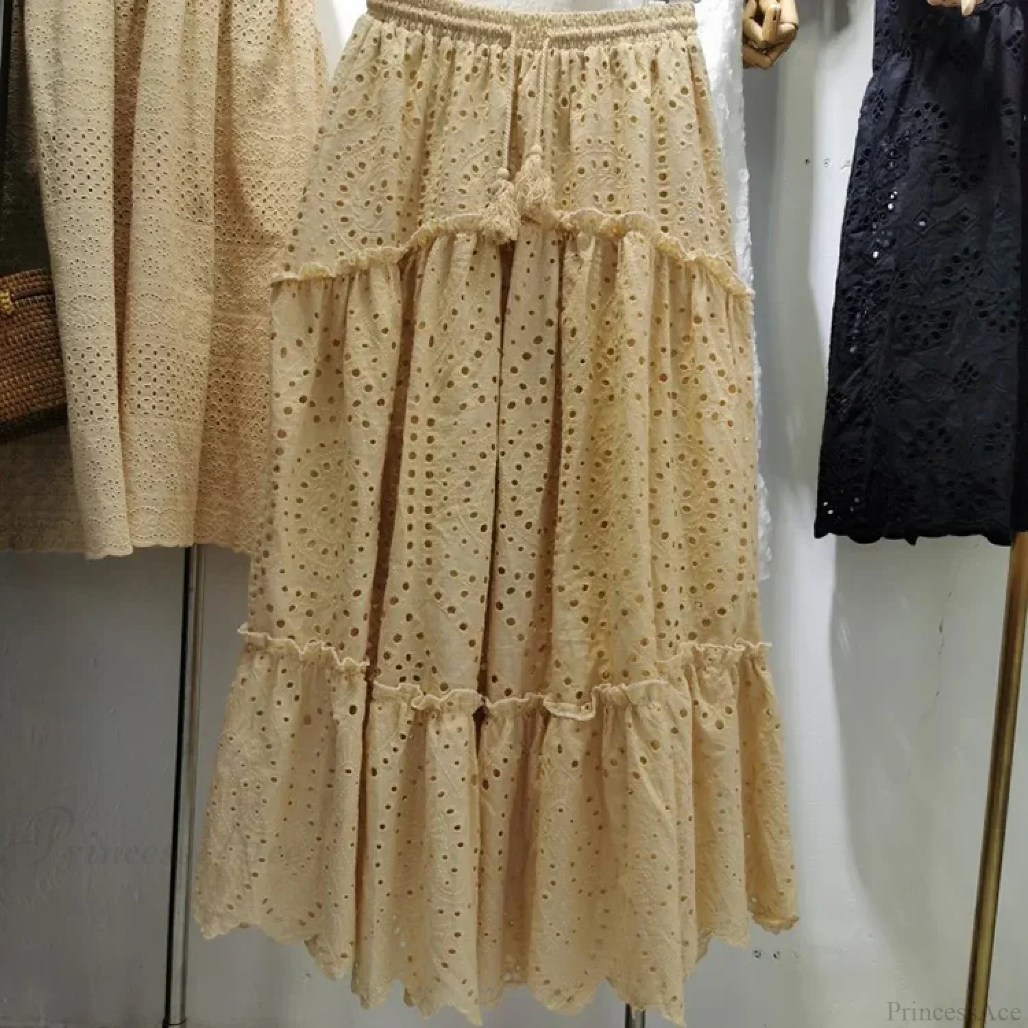 Women's Summer Cotton Full Lace Midi Skirt A-line Boho Vacation - Image 5