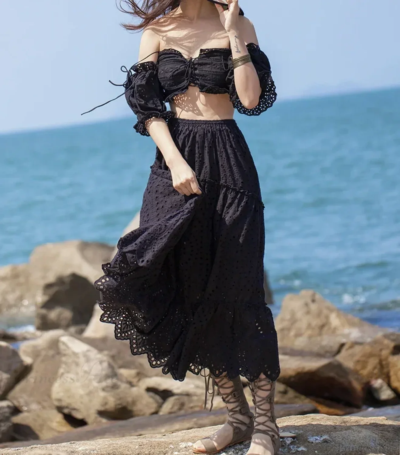 Women's Summer Cotton Full Lace Midi Skirt A-line Boho Vacation - Image 6