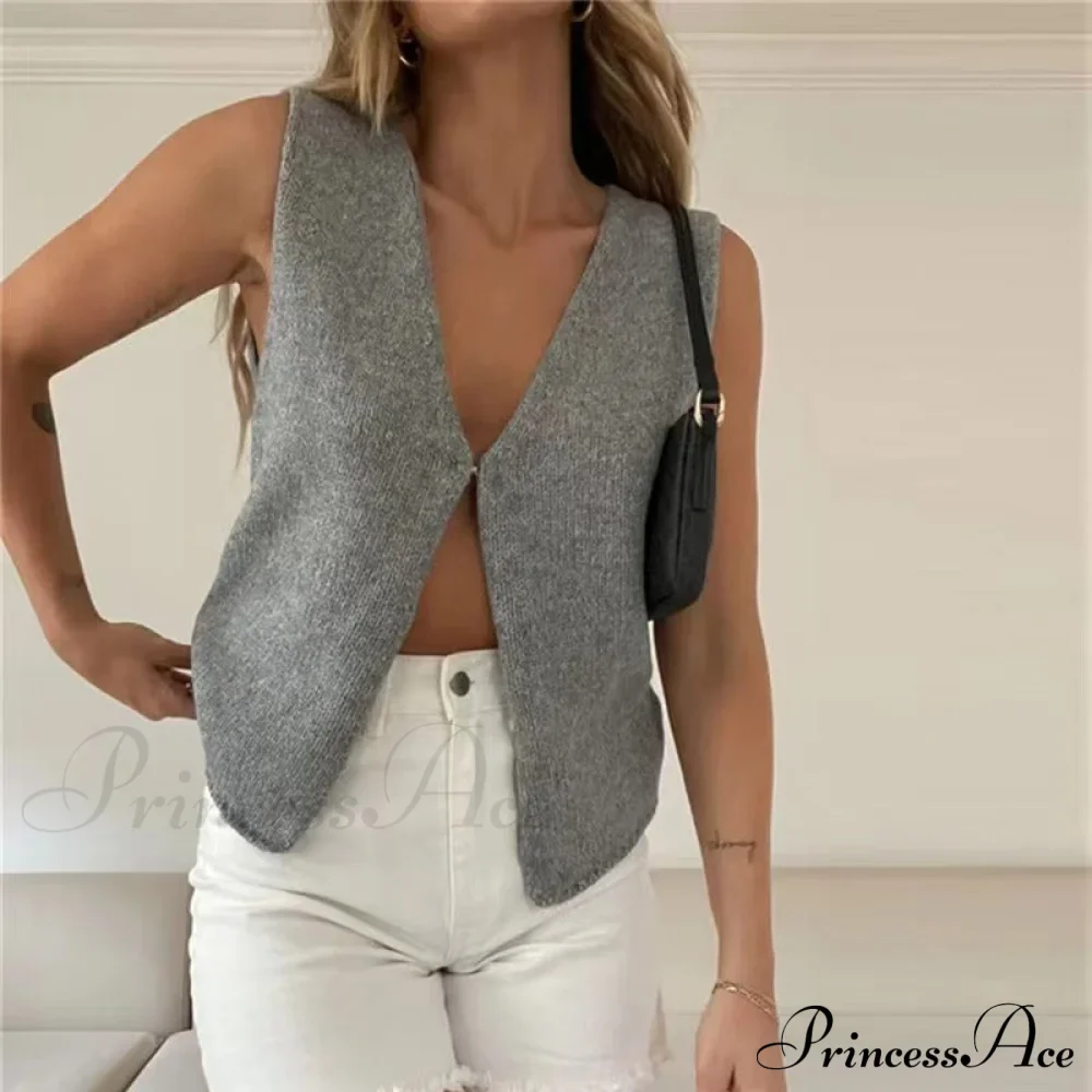 Women's Top Deep V Sleeveless Knitted Cardigan - Image 4