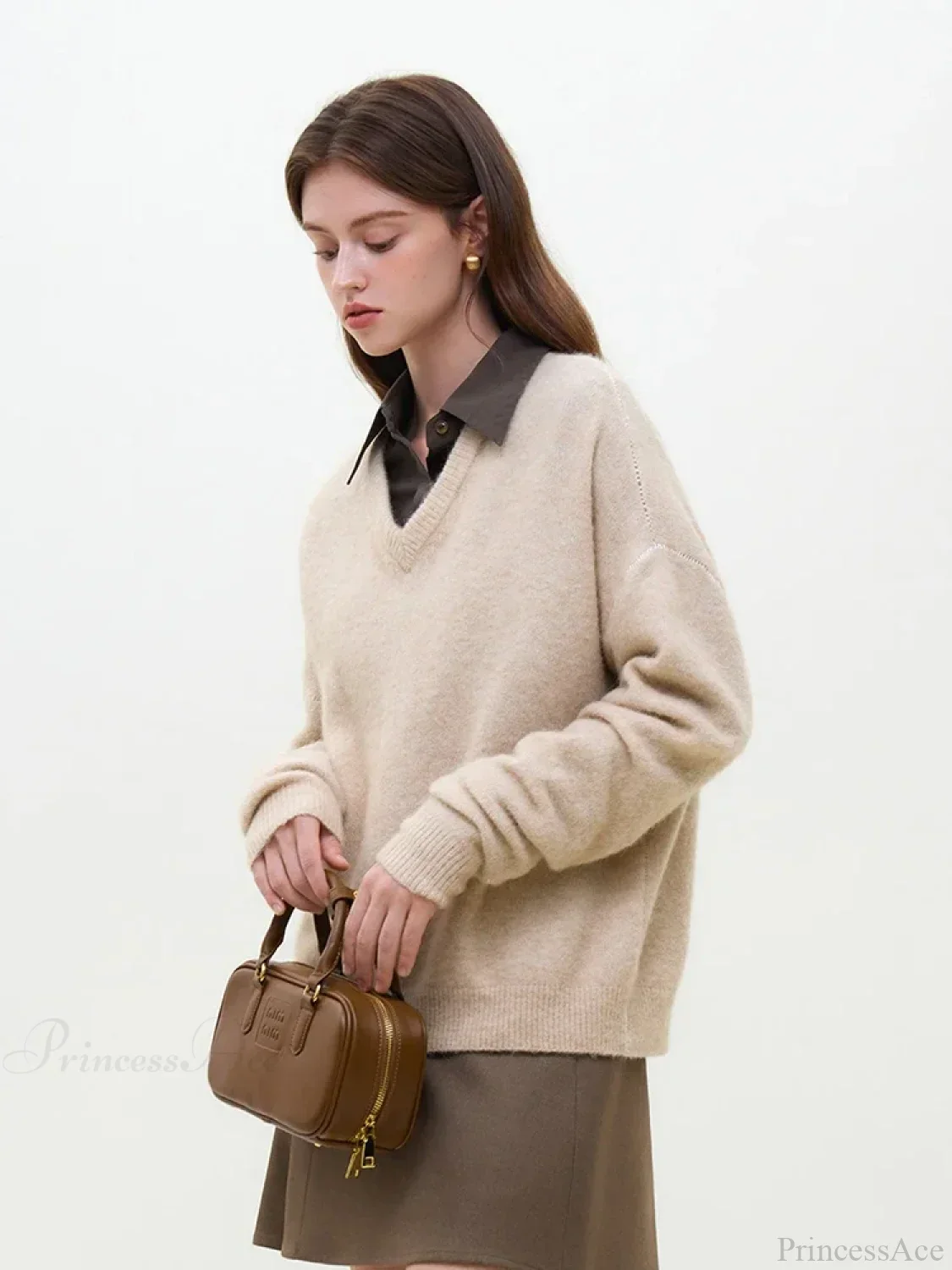 Wool Alpaca V-Neck Drop Sleeve Sweater