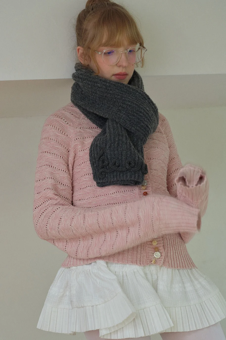 Wool Blend 3D Hand-Crocheted Letter Solid Scarf - Image 5