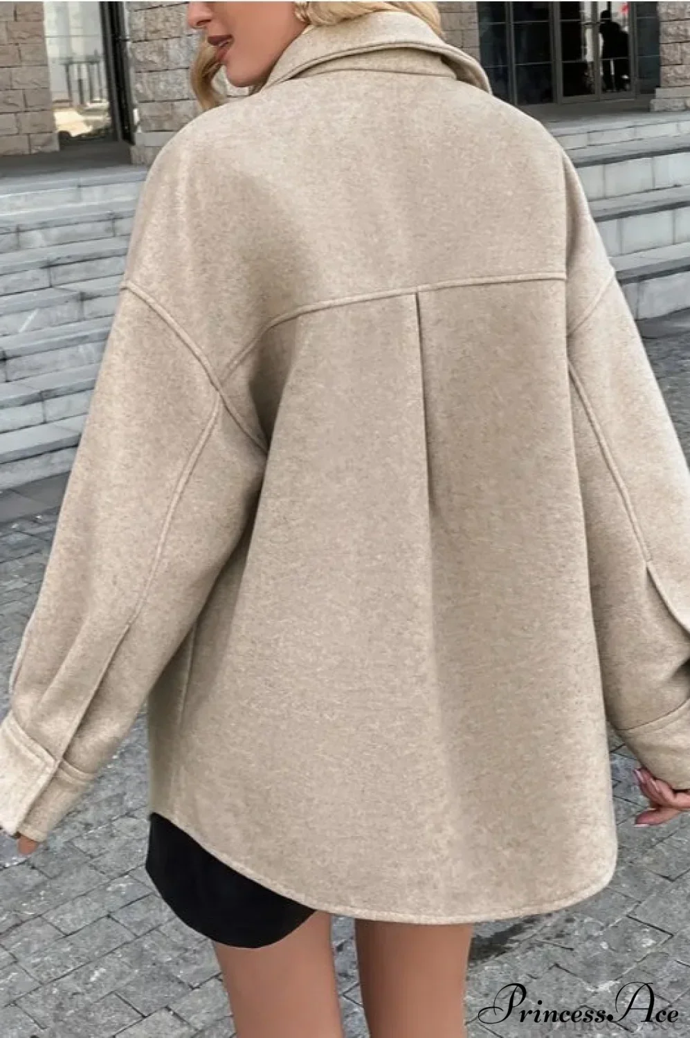 Wool Blend Collared Casual Short Coat - Image 4