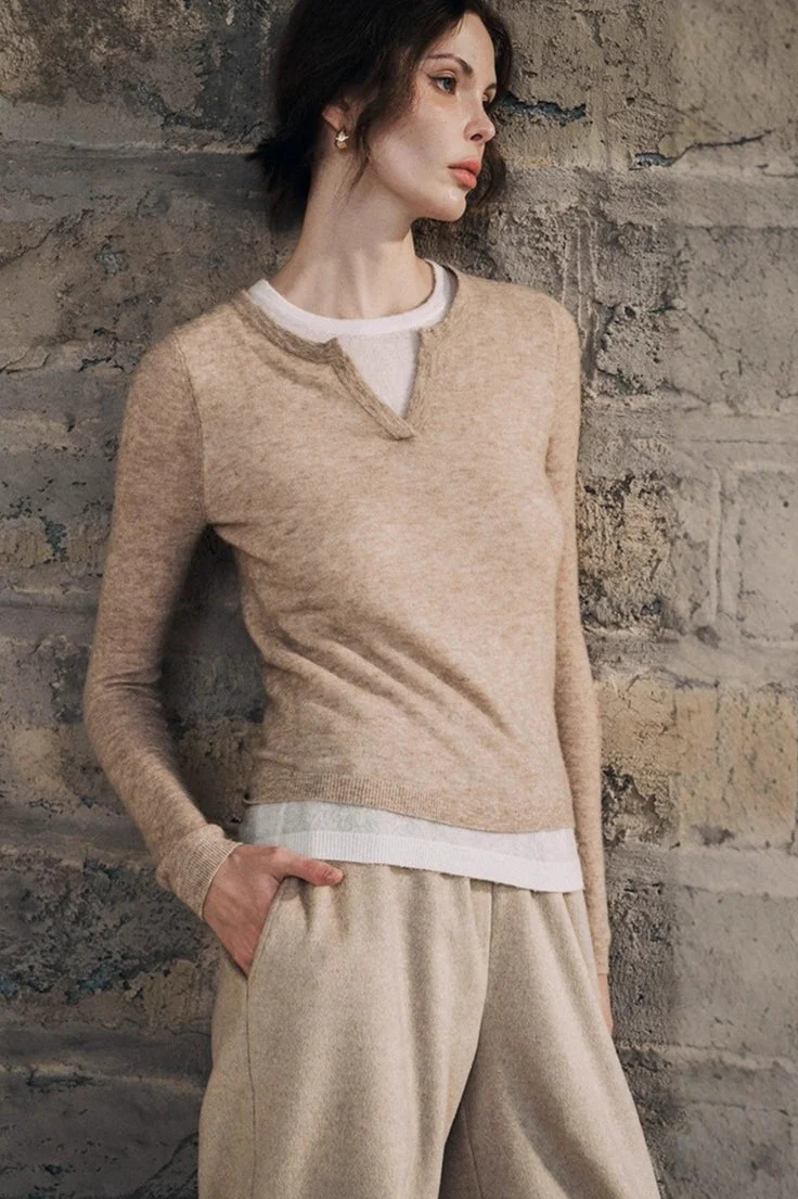 Wool Blend Layered Look Long Sleeve Tee - Image 3