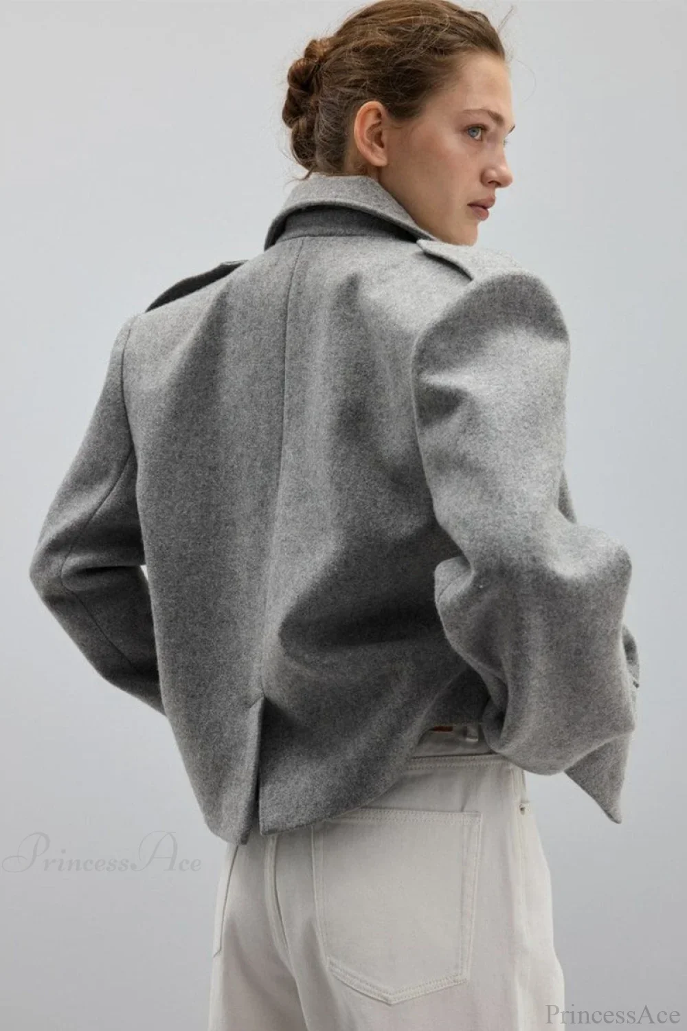 Wool Blend Notched Lapel Epaulette Coat - Image 3