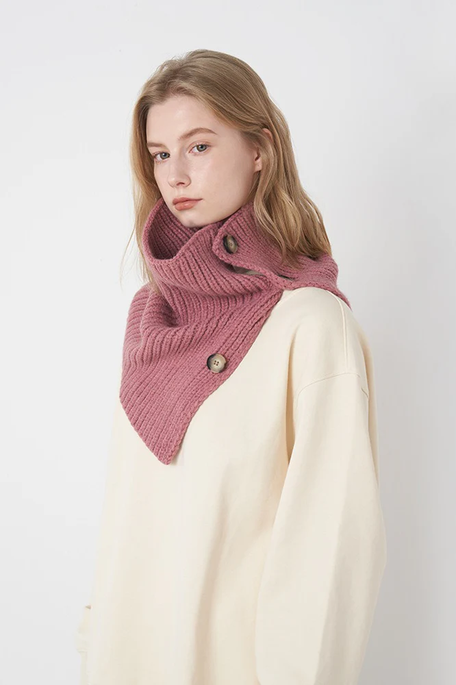 Wool Blend Solid Knitted Removable Buttoned Scarf - Image 8