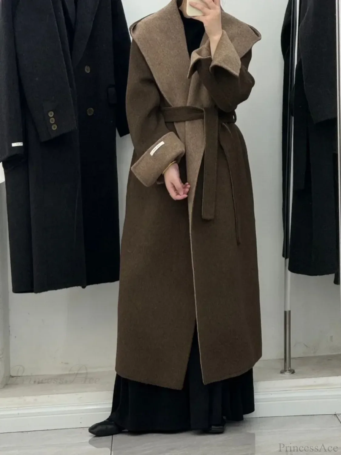 Wool Hooded Office Lady Cashmere Overcoat - Image 3