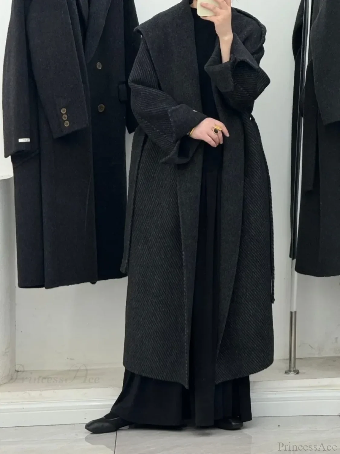 Wool Hooded Office Lady Cashmere Overcoat - Image 4