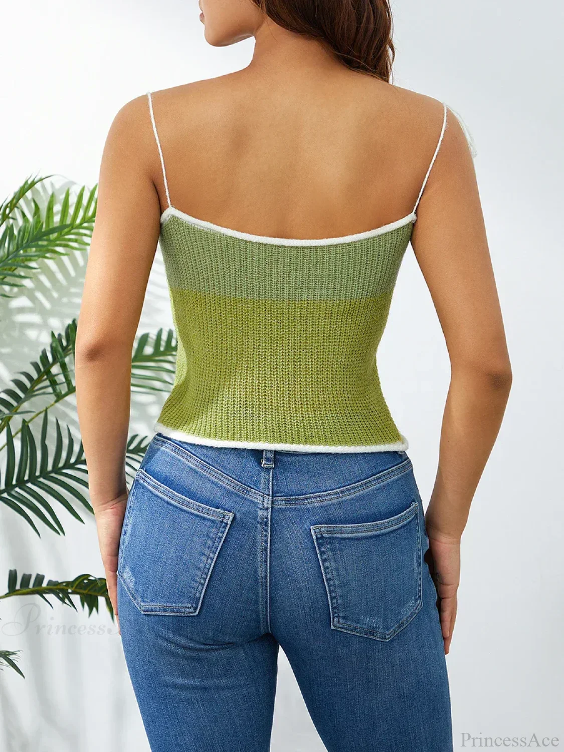 Wool Knitted Contrast Tie-up Spaghetti Strap 90s Crop Top - Image 5