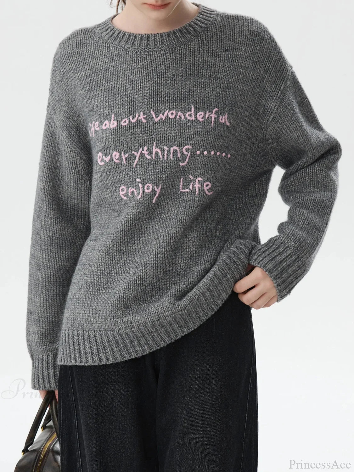 Wool Letter Embroidery Color Collision Sweater - Image 2