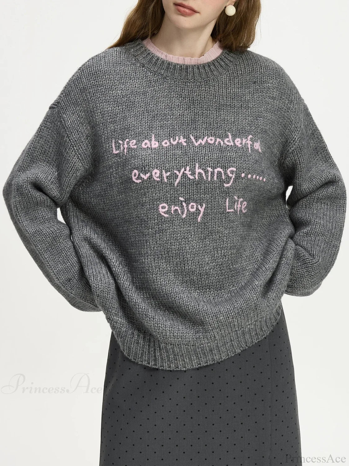 Wool Letter Embroidery Color Collision Sweater - Image 3