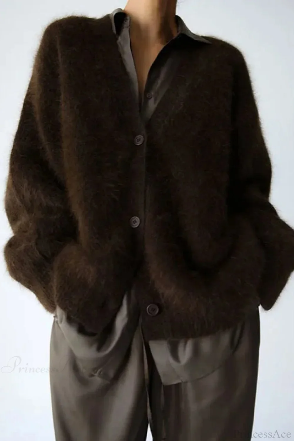 Wool Loose V-neck Long Sleeve Cardigan - Image 6