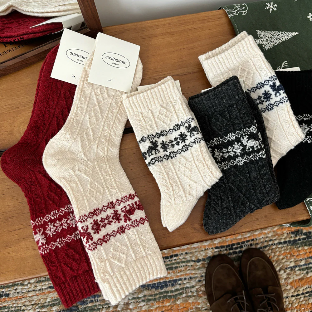 Wool Retro Elk Warm Slouchy Crew Socks - Image 2