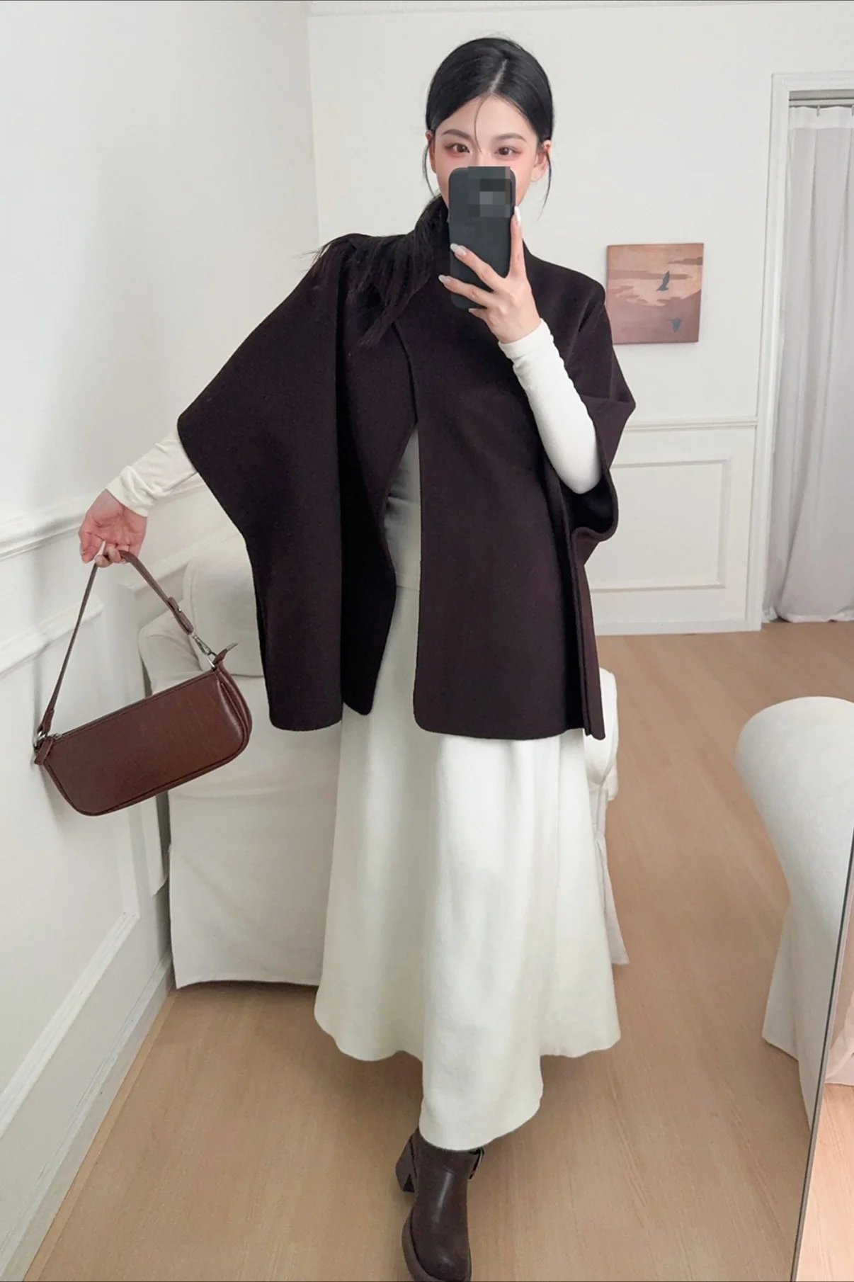 Wool Tencel Solid Scarf Shawl Cape Irregular Coat - Image 12