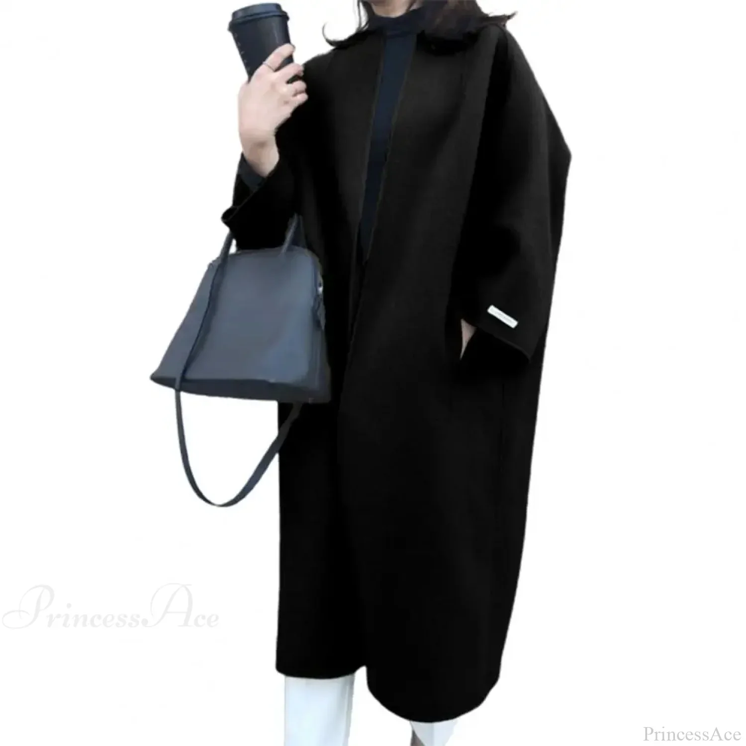 Woolen Cardigan Solid Color Long Overcoat - Image 3