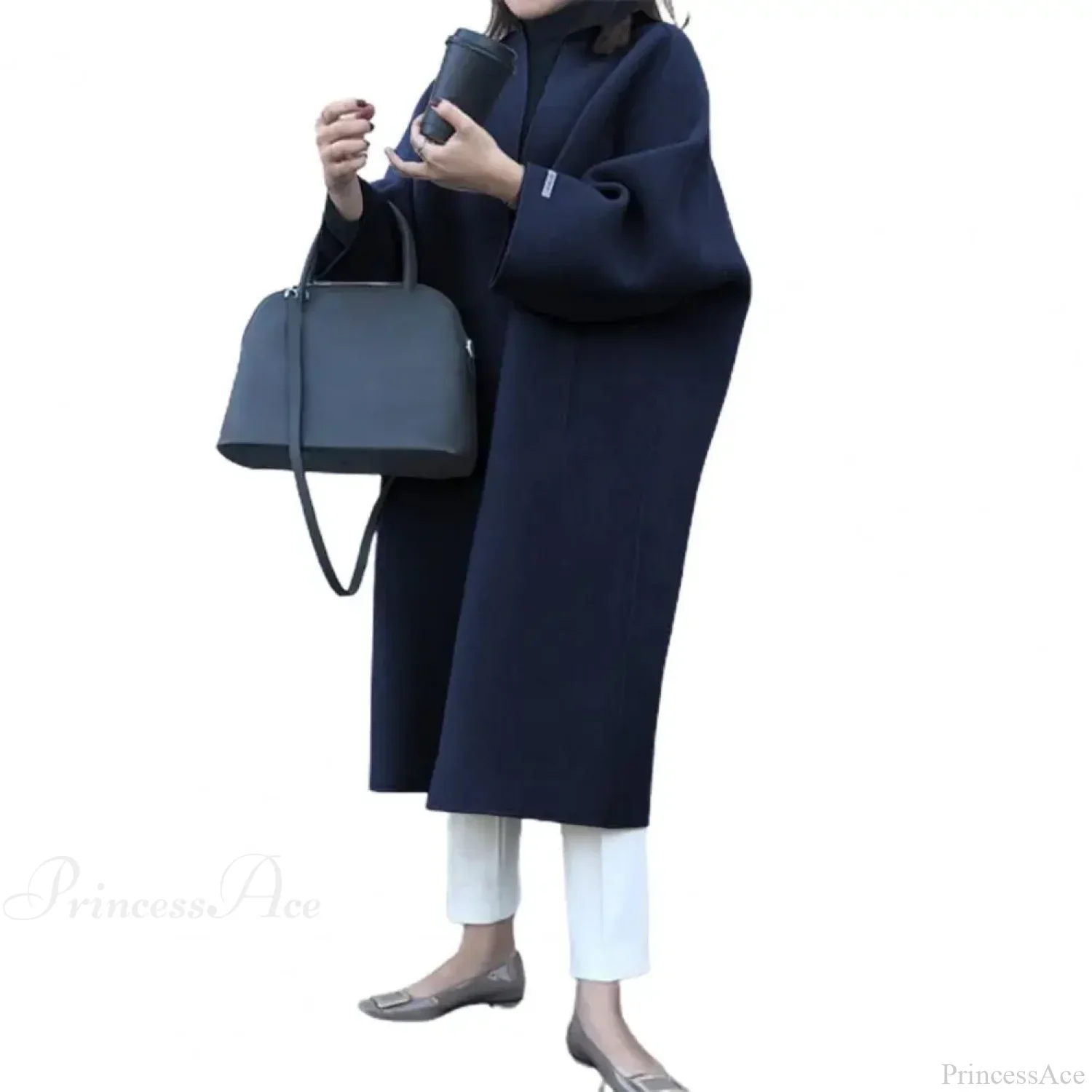 Woolen Cardigan Solid Color Long Overcoat - Image 6