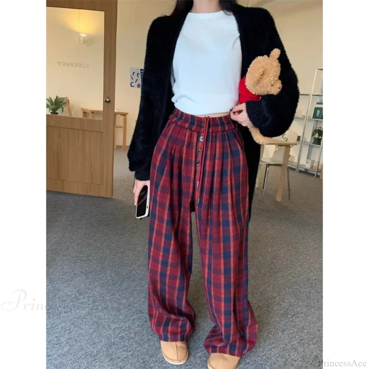 Woolen Plaid Vintage Winter Pants - Image 4