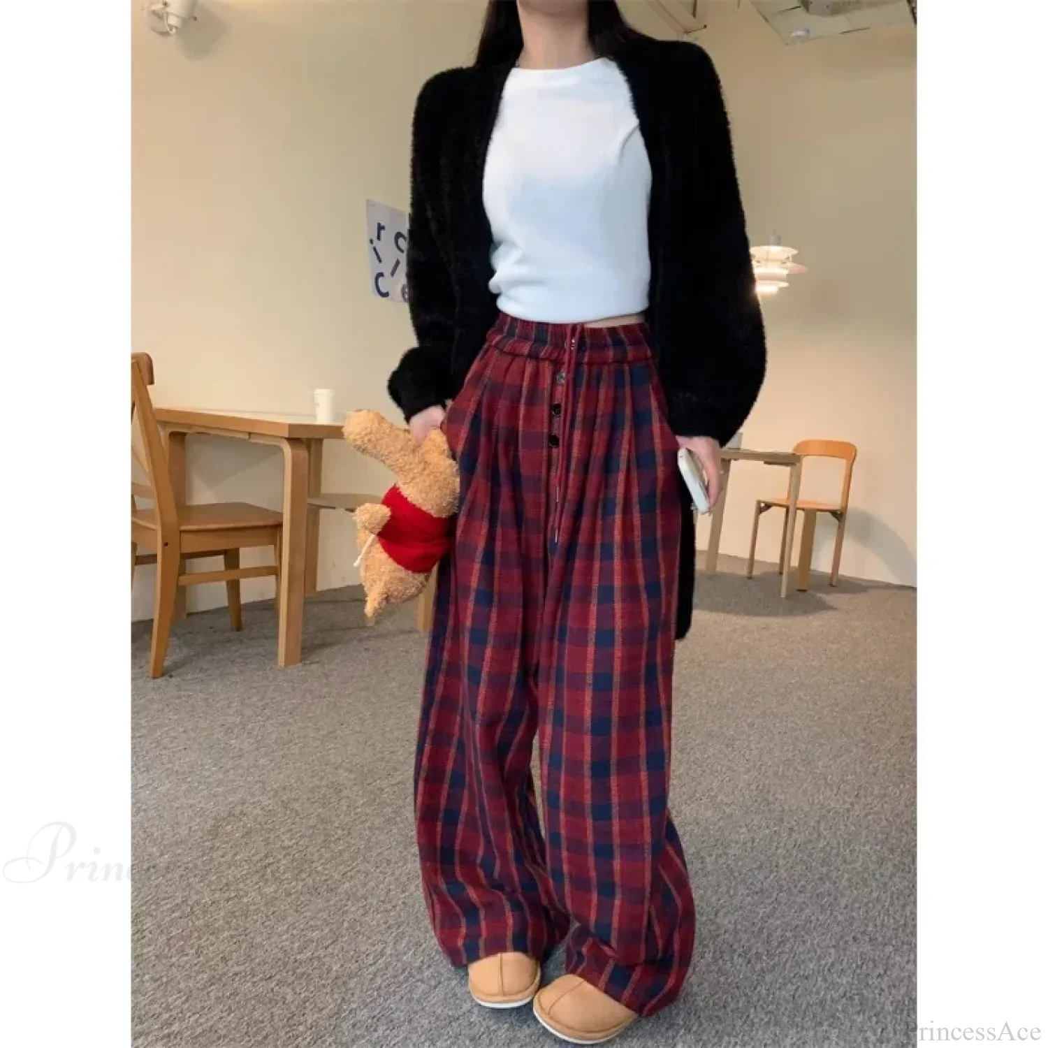 Woolen Plaid Vintage Winter Pants - Image 5