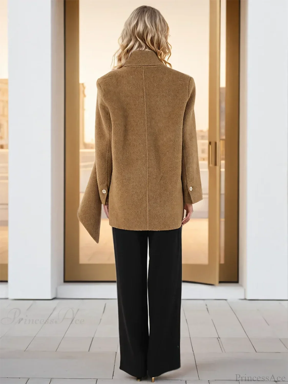Woolen Scarf Collar Double-Breasted Overcoat - Image 3
