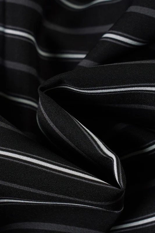Woven Striped Collared Tie Waist Long Sleeve Blouse - Image 4