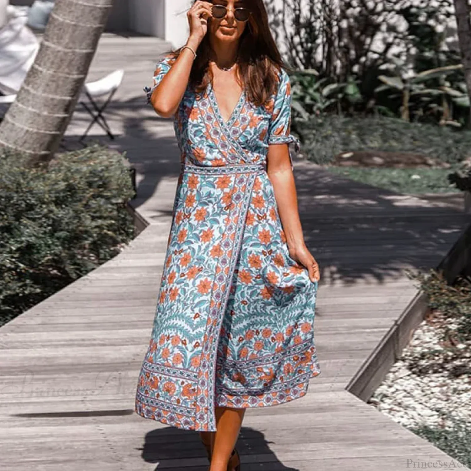 Wrap Marigold Floral Boho Dress - Image 2