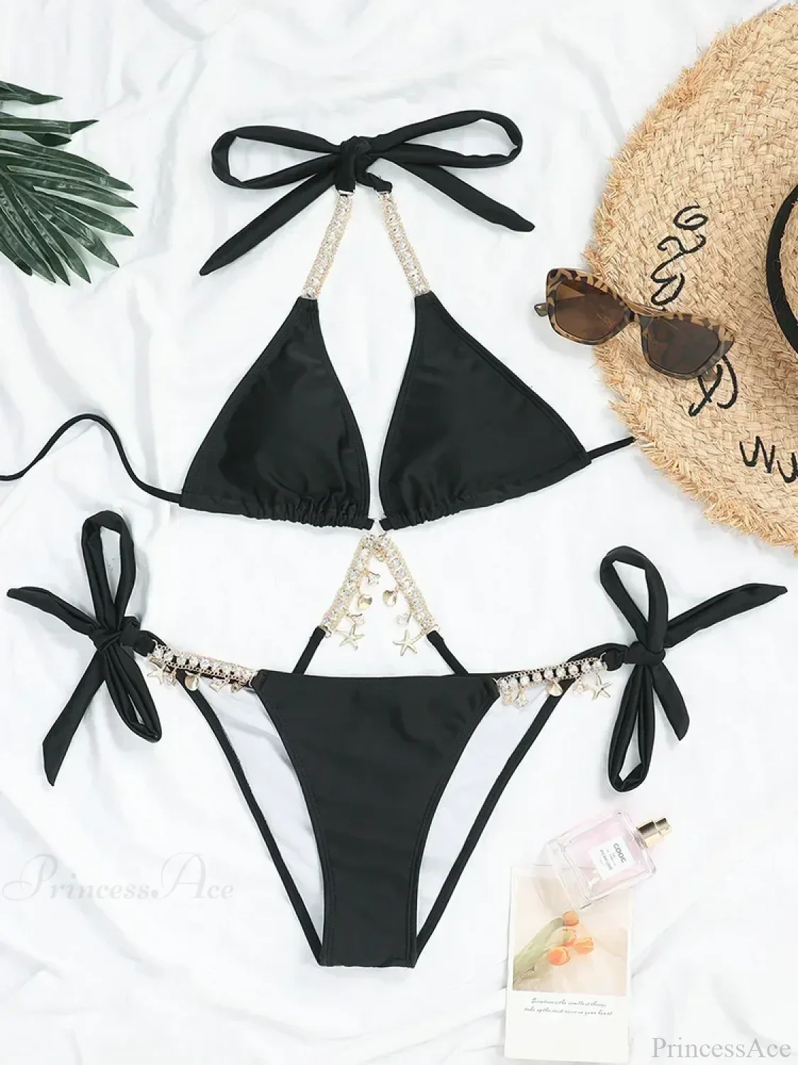 Wrinkled Diamond Metal Chain Bikini Set - Image 7
