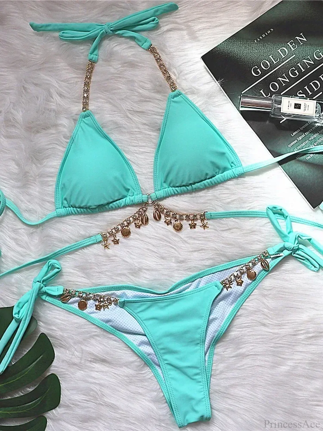 Wrinkled Diamond Metal Chain Bikini Set - Image 8