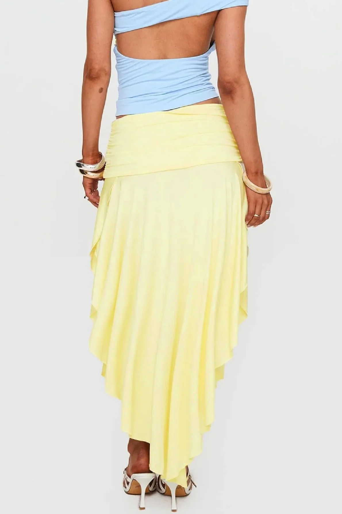 Wrinkled High Waist Asymmetrical Split Skirt - Image 5