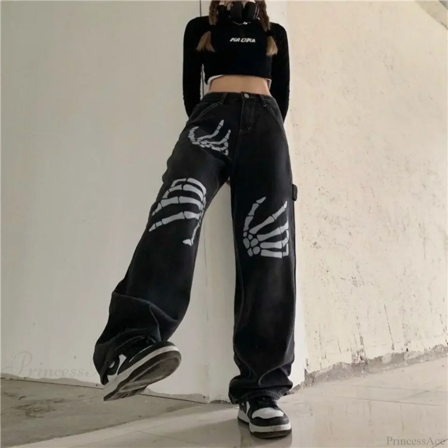 Y2K Black Jeans Print Street Pants - Image 6