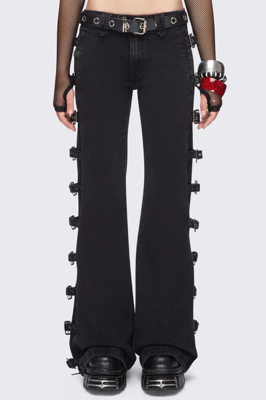 Y2K Buckle Detail Fitted Flare Jean - Image 2