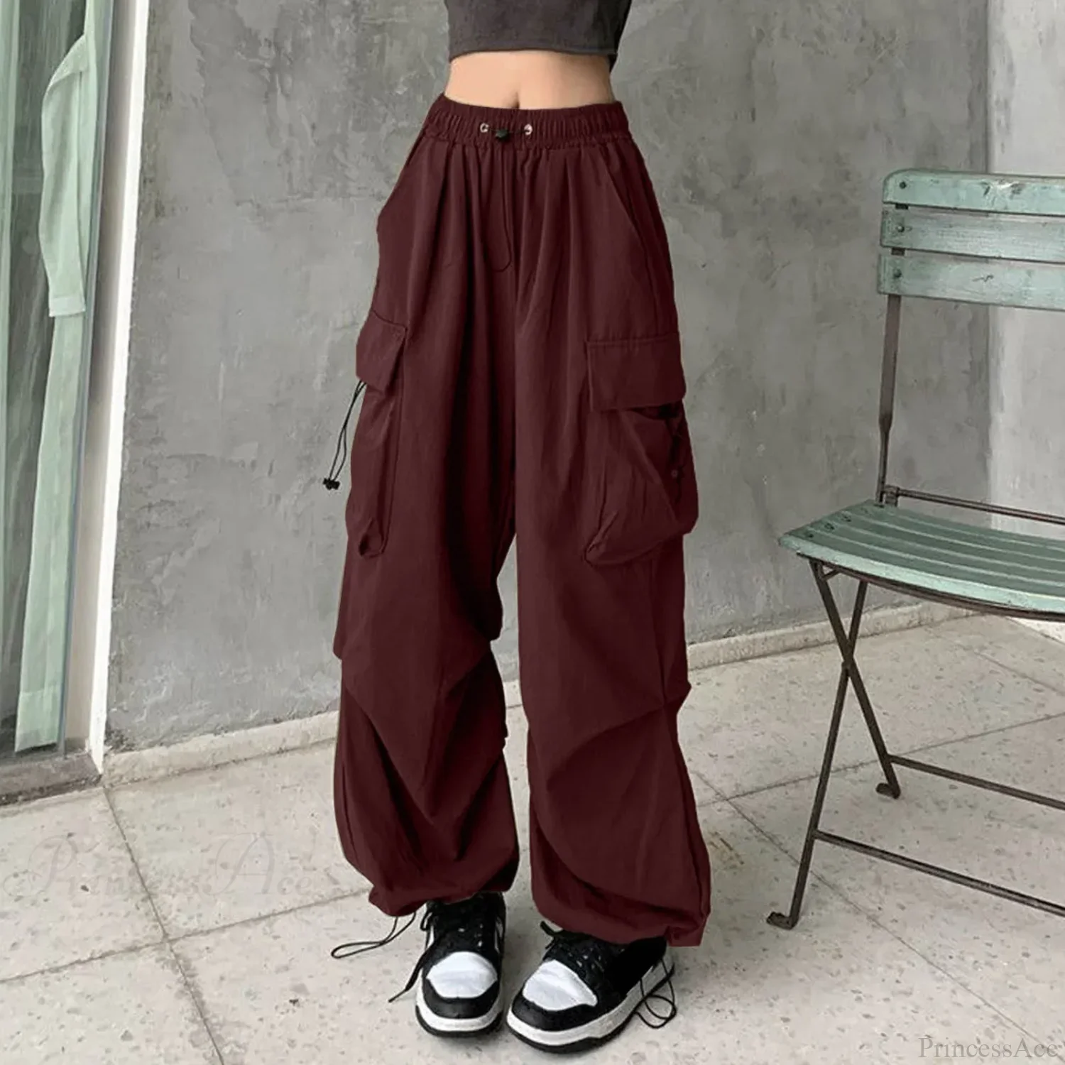 Y2K Cargo Drawstring Pleated Wide Pants - Image 3