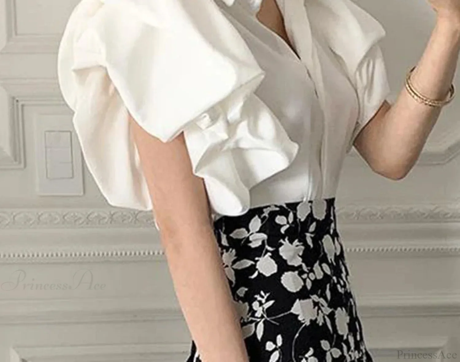Y2K Chiffon Black Puff Sleeve Casual Korean Blouse - Image 2