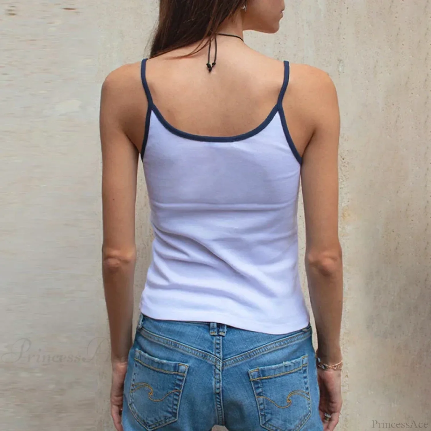 Y2K Cute Contrast Trim Spaghetti Strap Vintage Aesthetic Cottage Crop Top - Image 4