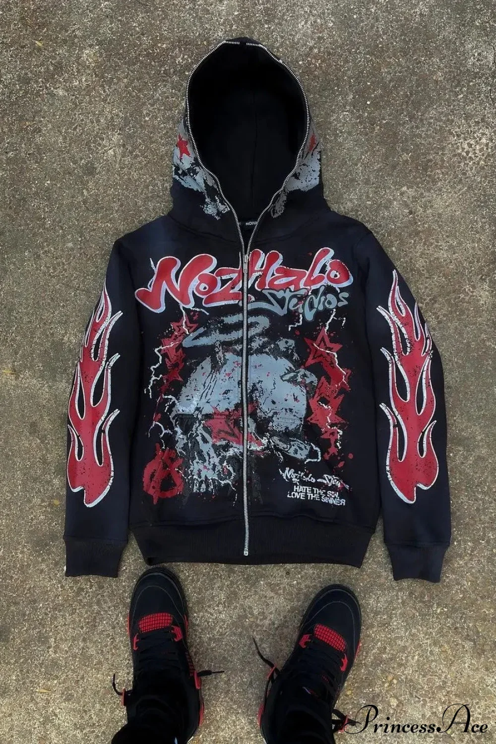 Y2K Dark Hip-Hop Cartoon Zip Hoodie