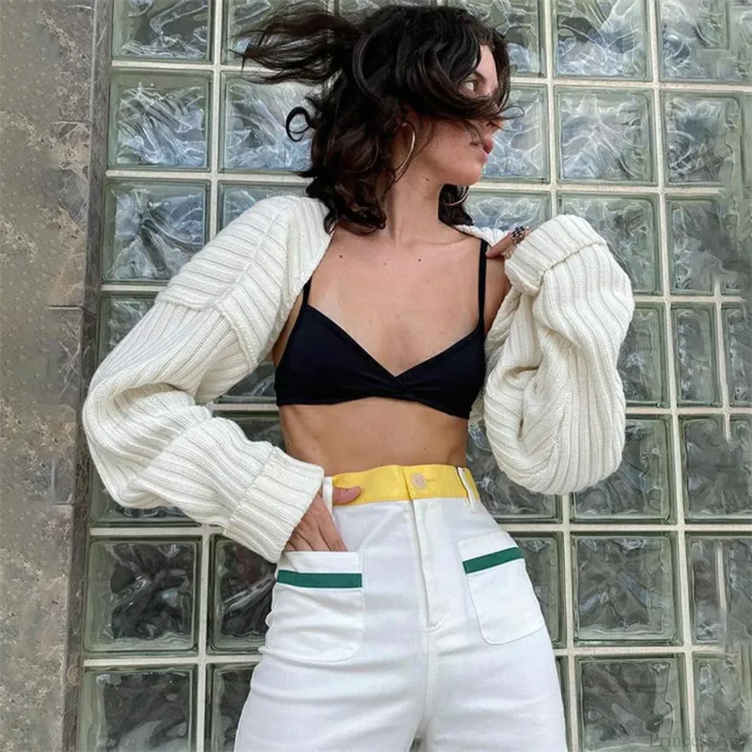 Y2K Drop Shoulder Crop Top Knit Cardigan - Image 2