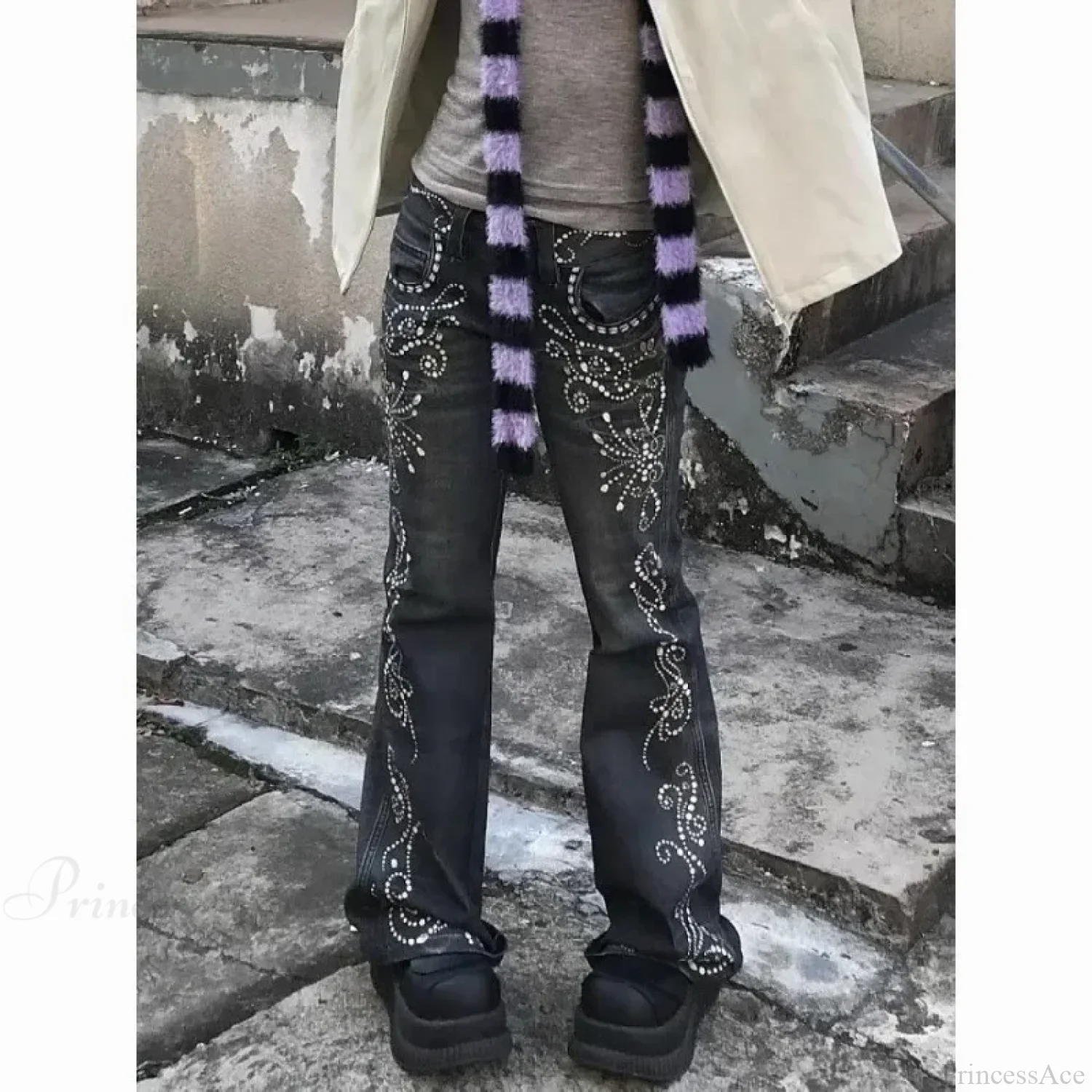 Y2K Embroidery Denim Wide Pants - Image 4