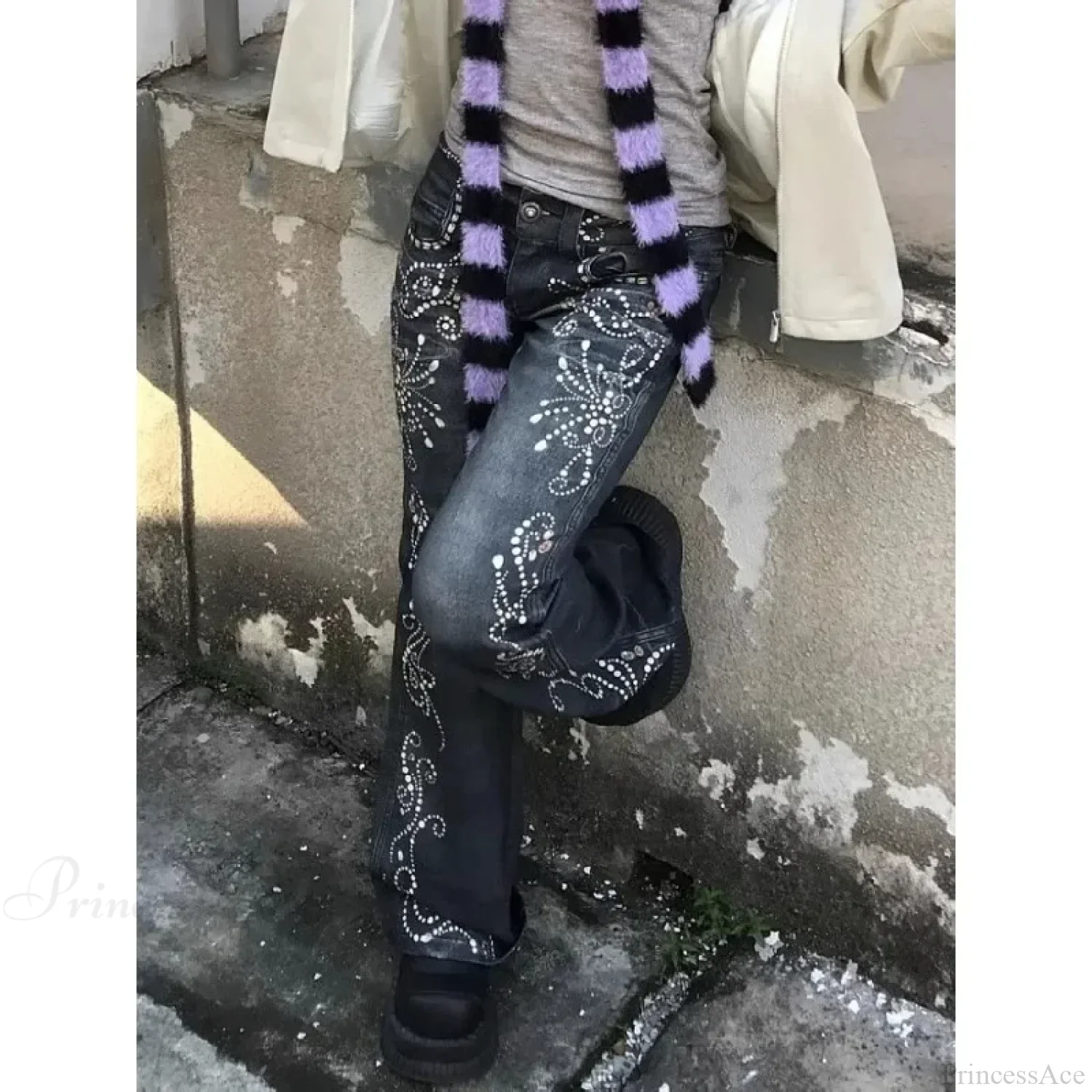 Y2K Embroidery Denim Wide Pants - Image 5