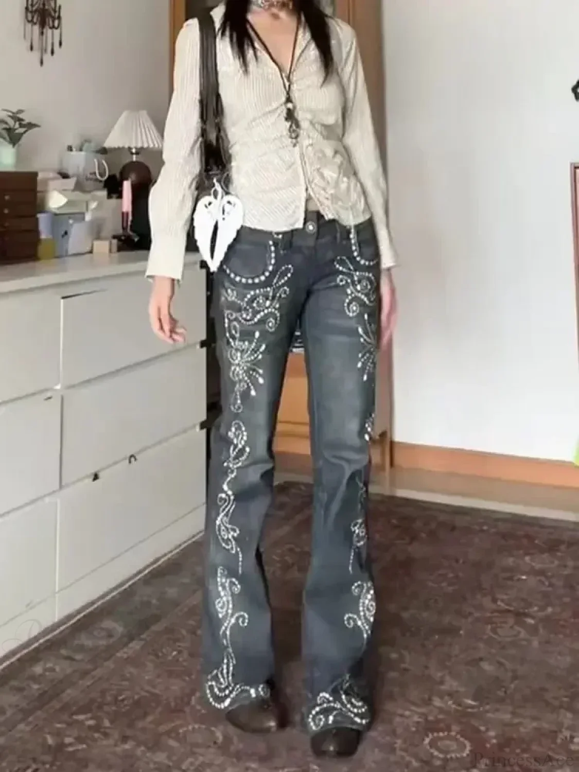 Y2K Embroidery Denim Wide Pants - Image 7