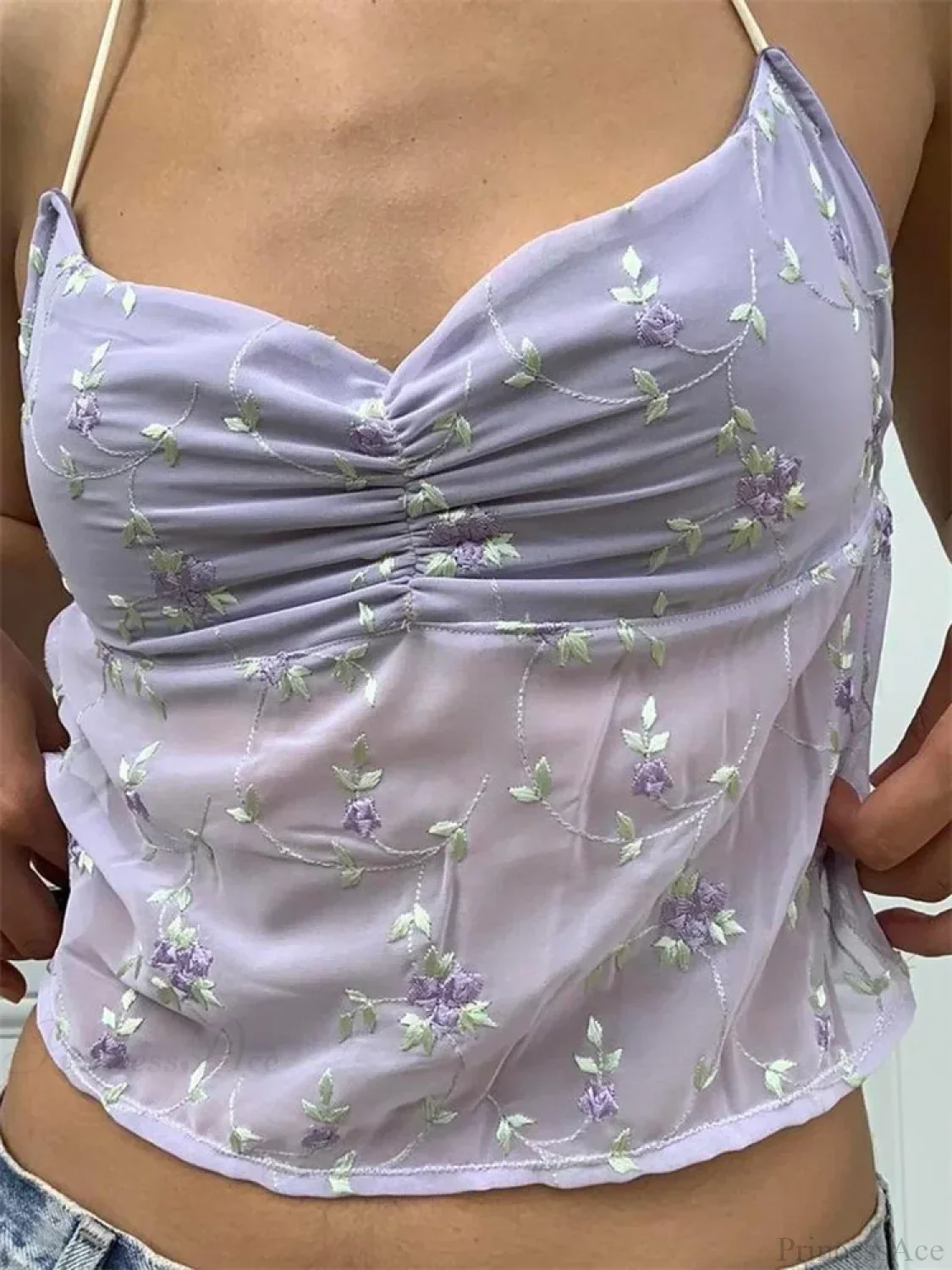 Y2K Floral Backless Tie-up Halter Crop Top - Image 6